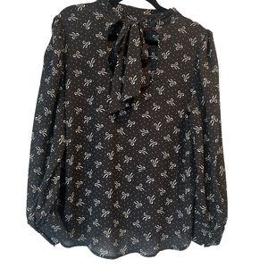 Loft bow tie long sleeve blouse size large